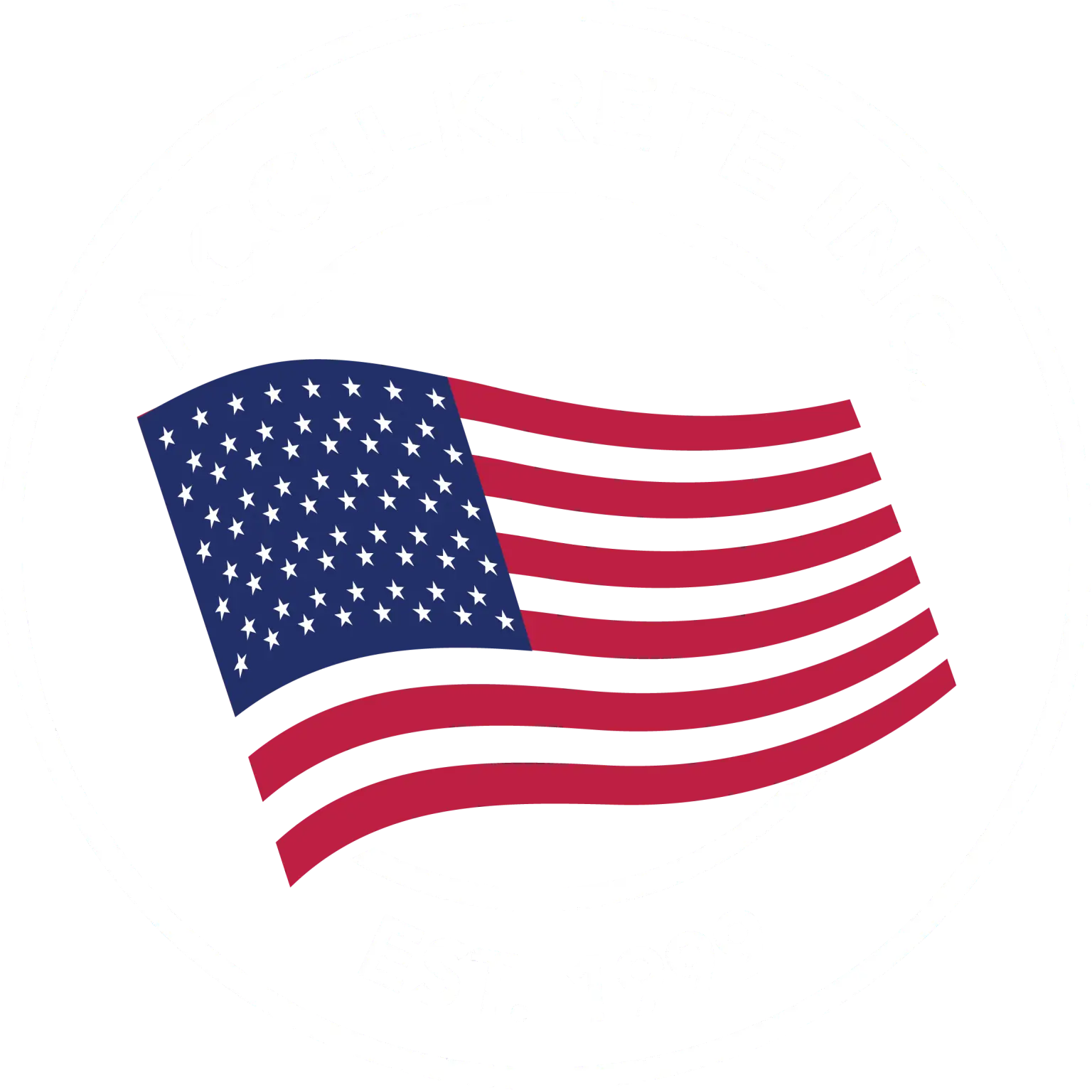 Accu-Krete logo featuring an American flag, symbolizing concrete and construction services, established in 1999.