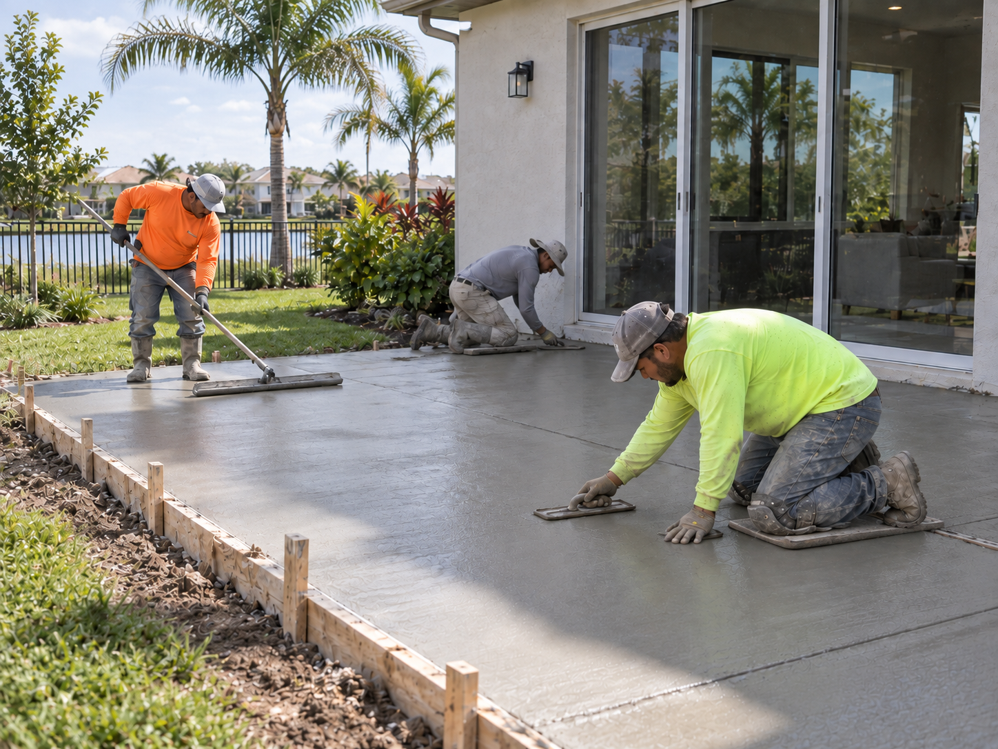 Concrete Patio Finishing Orlando FL Concrete finishing during a residential patio project in Orlando