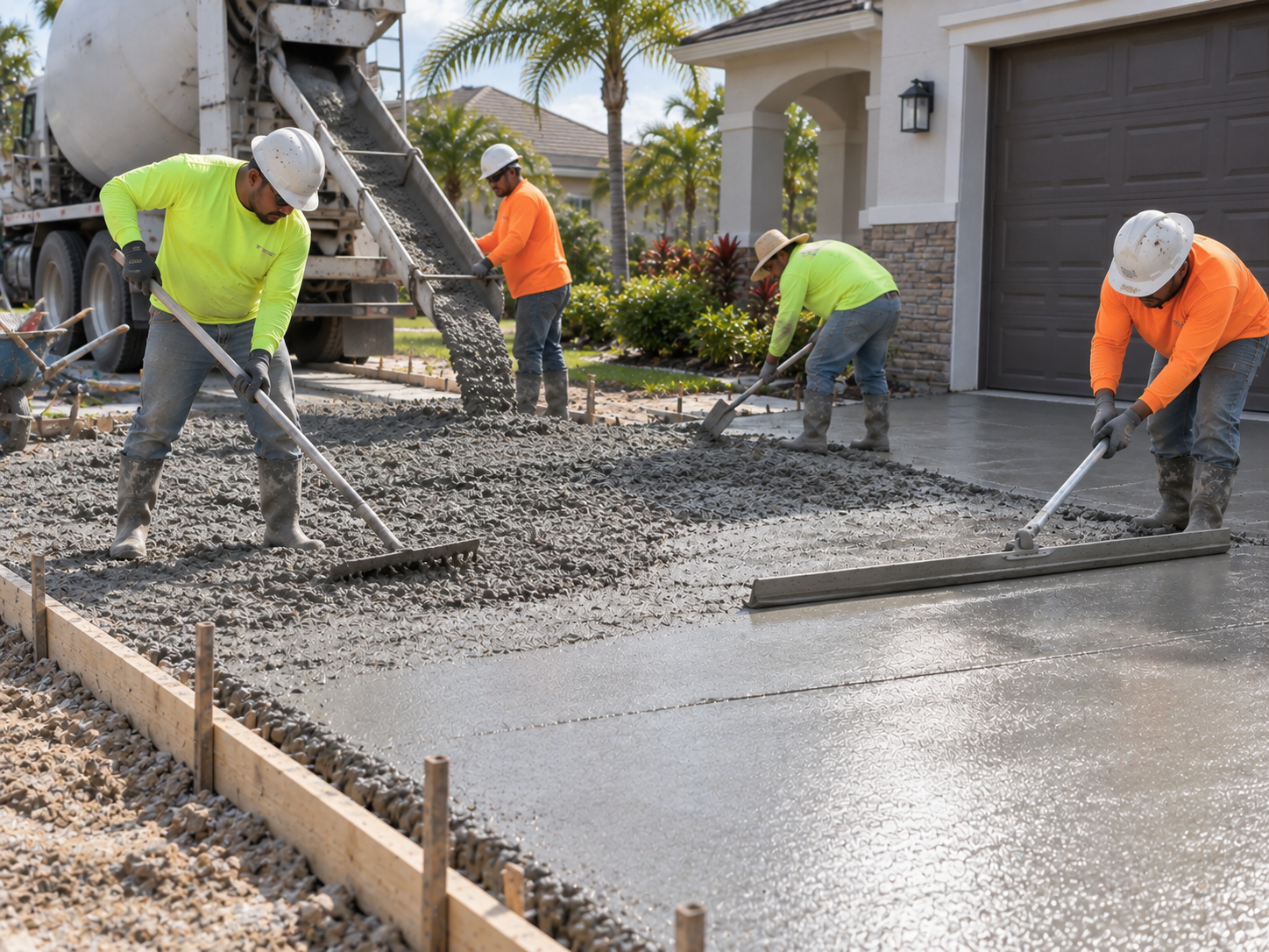 Paver style driveway concrete installation project in Orlando Florida