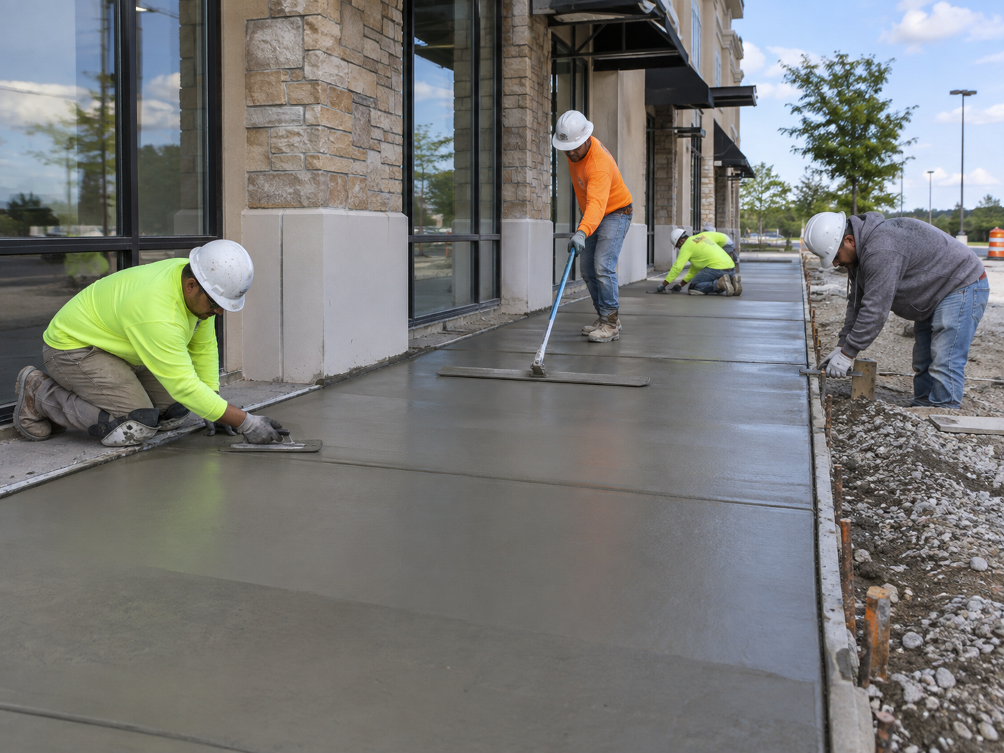 Commercial sidewalk base preparation example before concrete placement at an Orlando property