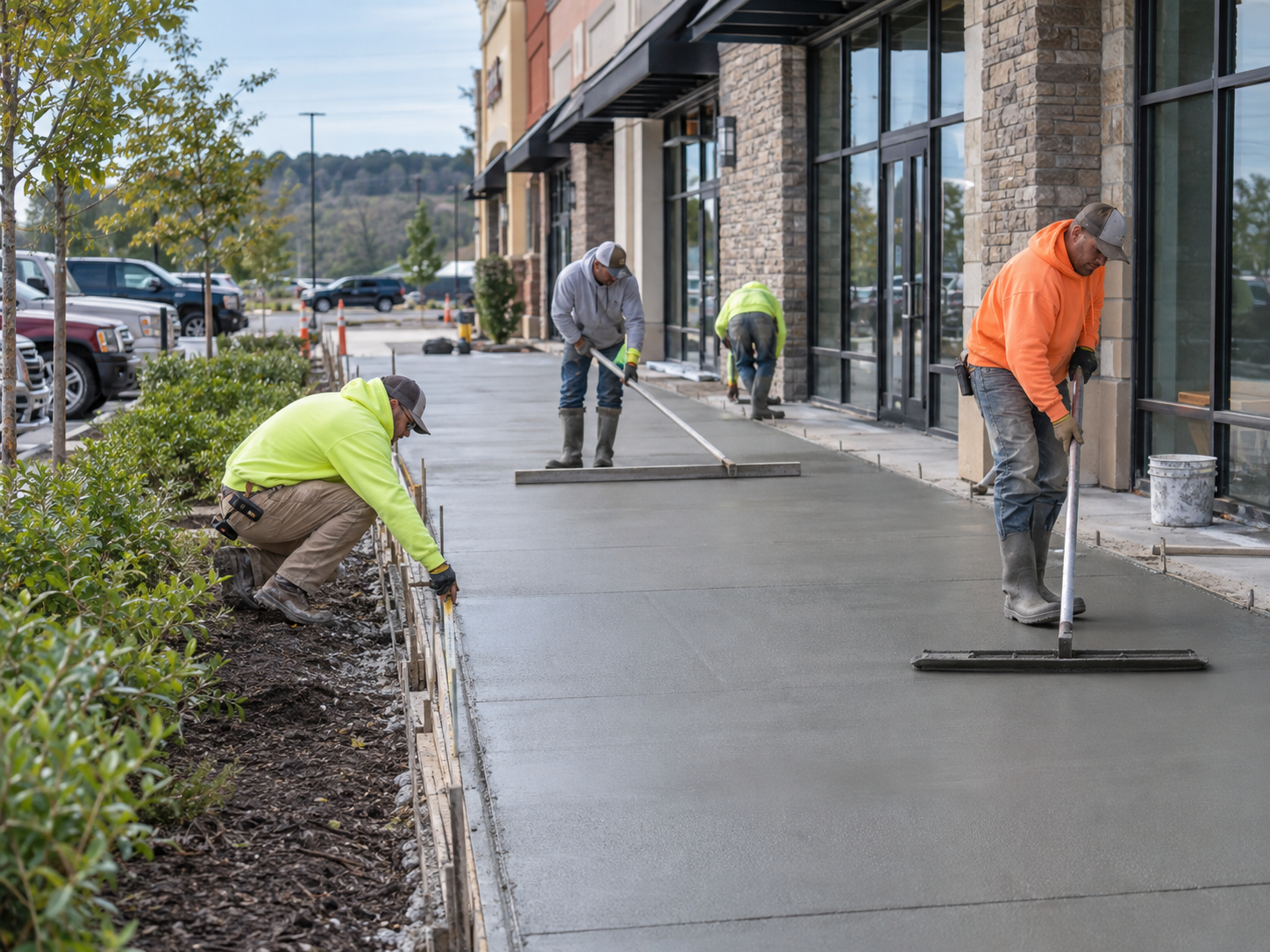 Commercial sidewalk concrete pour example beside an Orlando business property