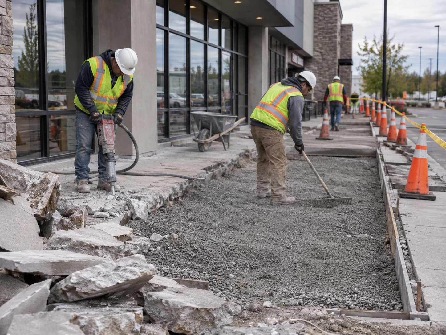Commercial sidewalk installation example with concrete finishing at an Orlando property
