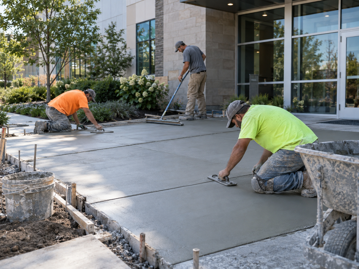 Concrete curb ramp construction example along a commercial sidewalk in Orlando Florida