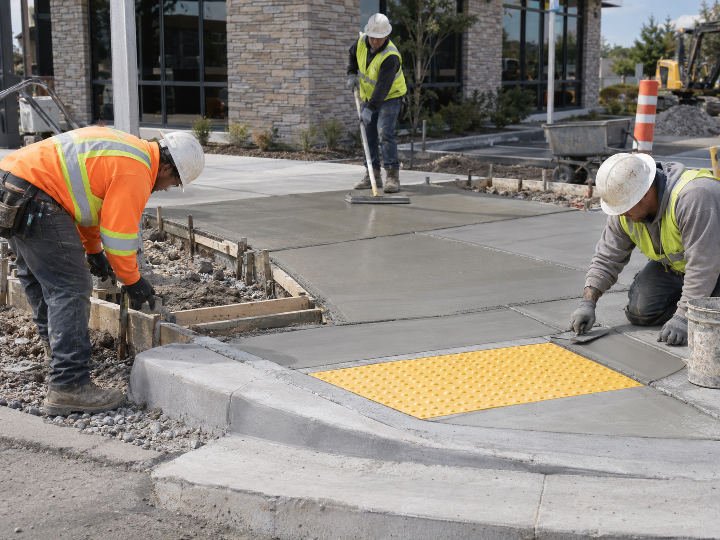 Business sidewalk construction example with fresh concrete at an Orlando commercial property